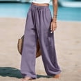 thumbnail image 7 of Cutuoiiu Women's Solid Color Drawstring Waist Cotton Linen Pants with Pockets Casual Ruched Wide Leg Trousers Gifts, 7 of 7