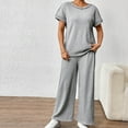 thumbnail image 4 of BiZtdJrK Solid 2 Piece Sets for Women Ribbed Knit Short Sleeve T Shirts And Pants Casual Outfits Loose Fit Comfy Lounge Sets Gray S, 4 of 7