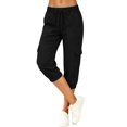 thumbnail image 6 of Womens Linen Cropped Jogger Pants Elastic Drawstring Waist Casual Summer Trousers with Pockets Lightweight Lounge Pants, L, 6 of 9