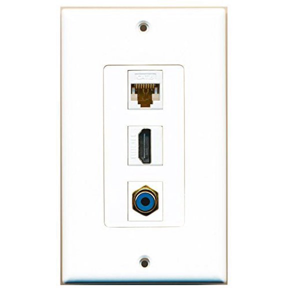 RiteAV - 1 Port HDMI 1 RCA Blue 1 Cat6 Ethernet White Wall Plate Decorative