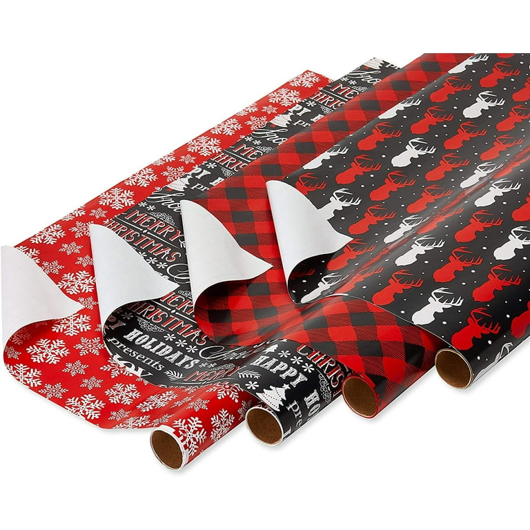 Christmas Wrapping Paper Set - Red, Black and White - Plaid