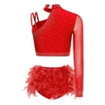 thumbnail image 4 of Xnihocha Women Crop Top with Feather Briefs 2 Piece Jazz Latin Lyrical Dance Outfit Sparkly Rave Red XXL, 4 of 5