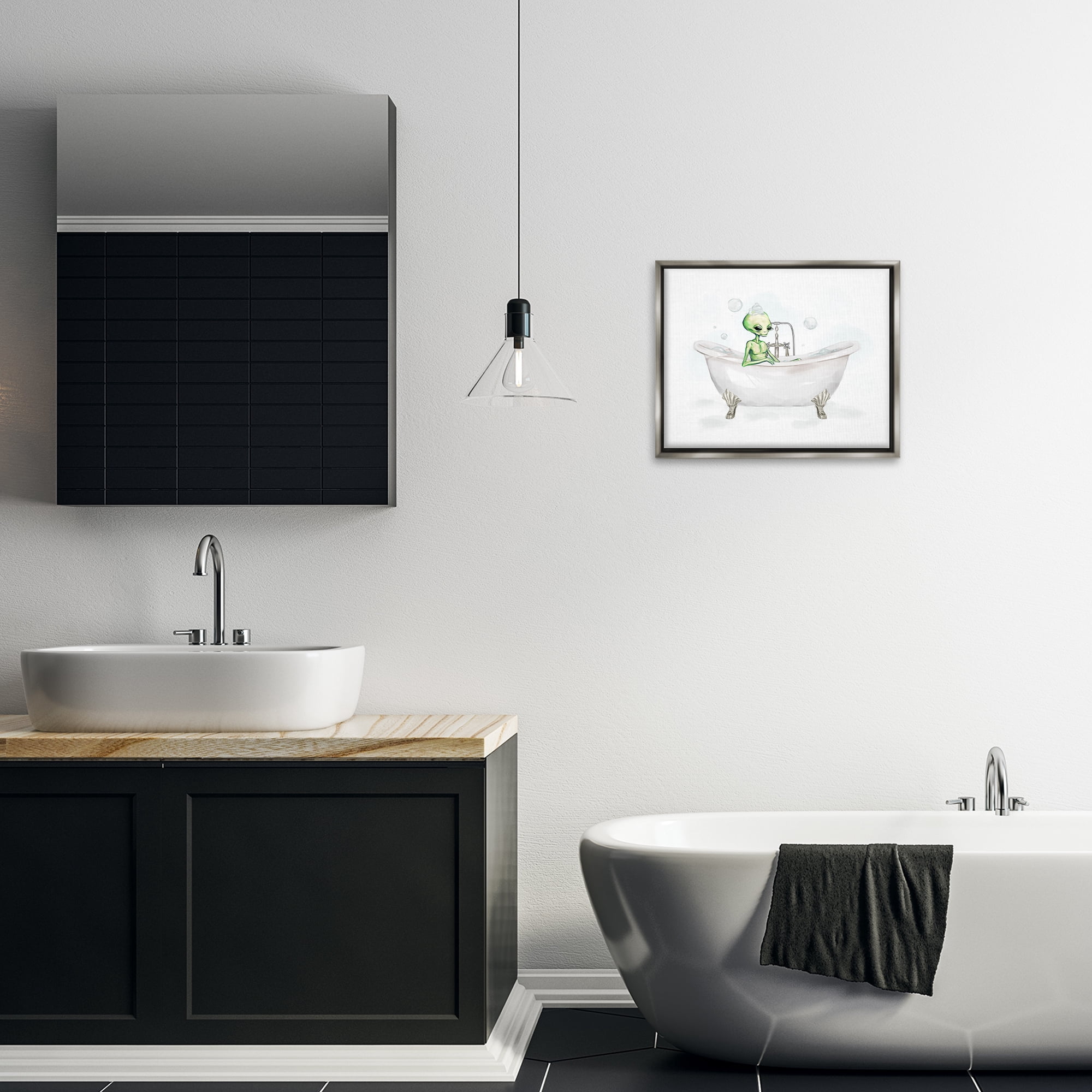Stupell Industries Alien Bubble Bath Typography Painting Gray Floater Framed Canvas Art Print Wall Art, 21 x 17