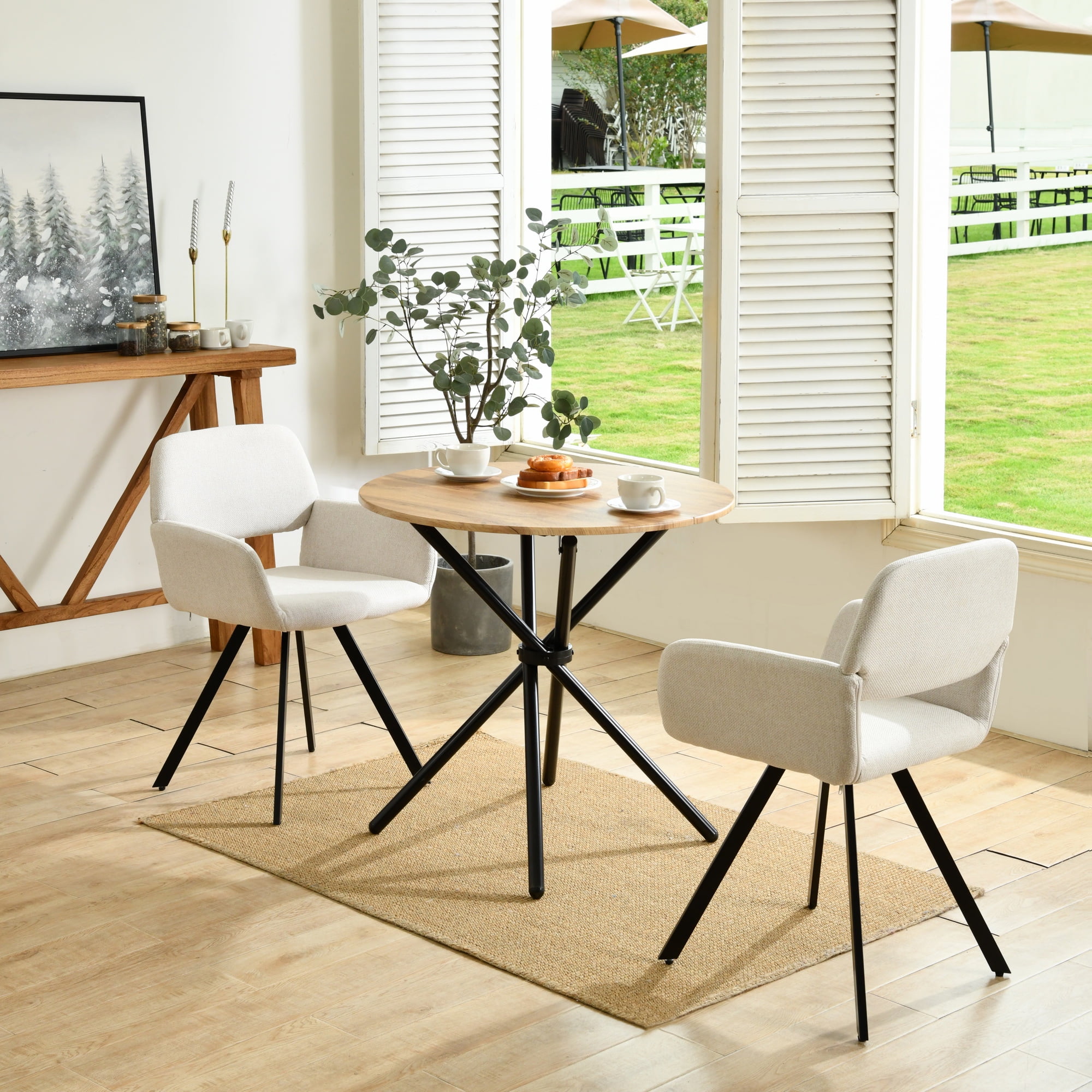 Homy Casa 2-person Dining Table, 31.5 inch Round Top with Industrial Metal Legs, Kitchen Breakfast Table, Dark Brown