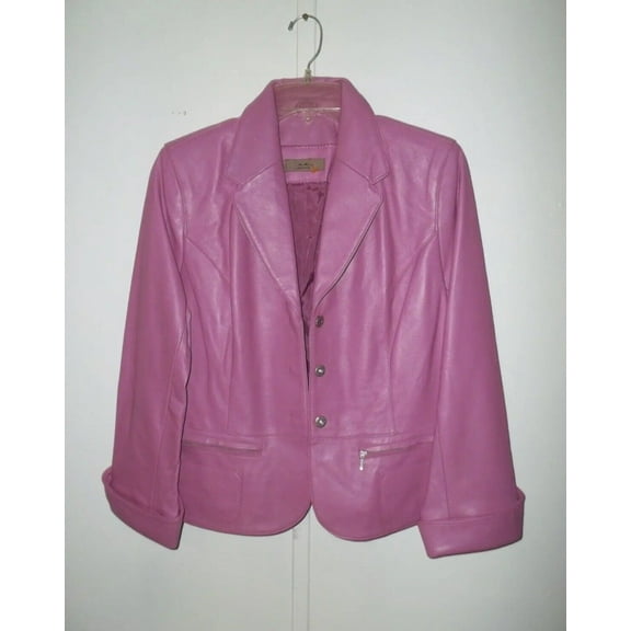 Leather Jacket Petite Button Up Jacket Women's PL Pink Real Leather Shell