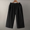 thumbnail image 4 of Baberdicy Solid Pants Women Solid Casual Pocket Wide Leg Pants Elastic Waist Loose Pants Cropped Trousers Wide Leg Pants Black, 4 of 6