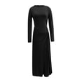 thumbnail image 4 of YueHuiYing Women's Crew Neck Ruched Bodycon Maxi Dress Long Sleeve Slim Fit Elegant Flared Evening Cocktail, 4 of 5