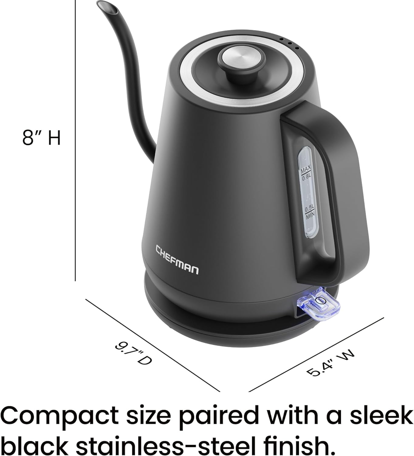 Chefman Precise Pour 0.8L Electric Gooseneck Kettle with Automatic Shut-Off – Black