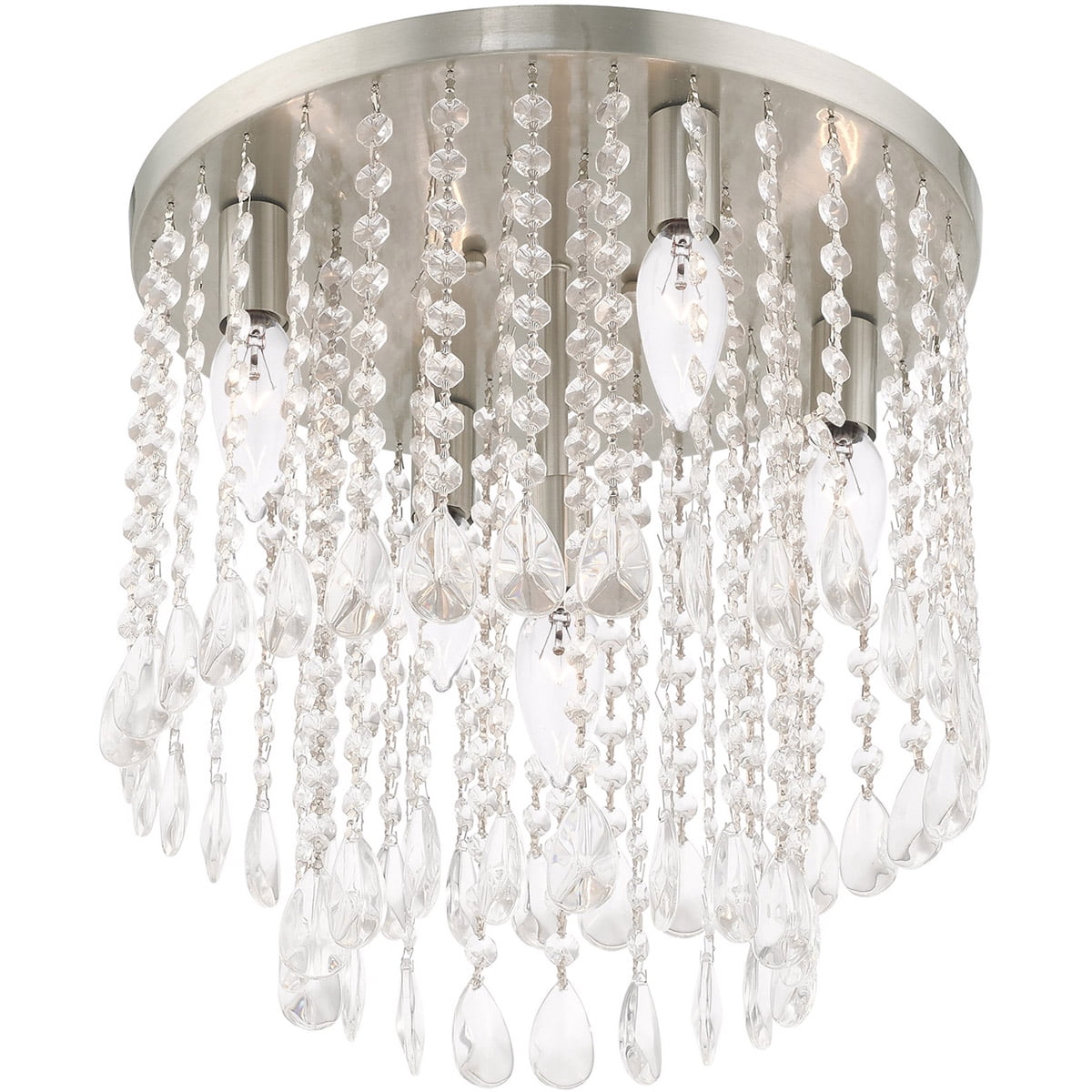 5 Light Brushed Nickel Ceiling Light fixture with Clear Crystals Shade