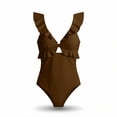 thumbnail image 6 of AHTJRT Women's One Piece Ruffle Swimsuit Plunging Neck Tie Back Swimwear Cutout Slimming High Waisted Monokini with Chest Pad Brown XL, 6 of 6