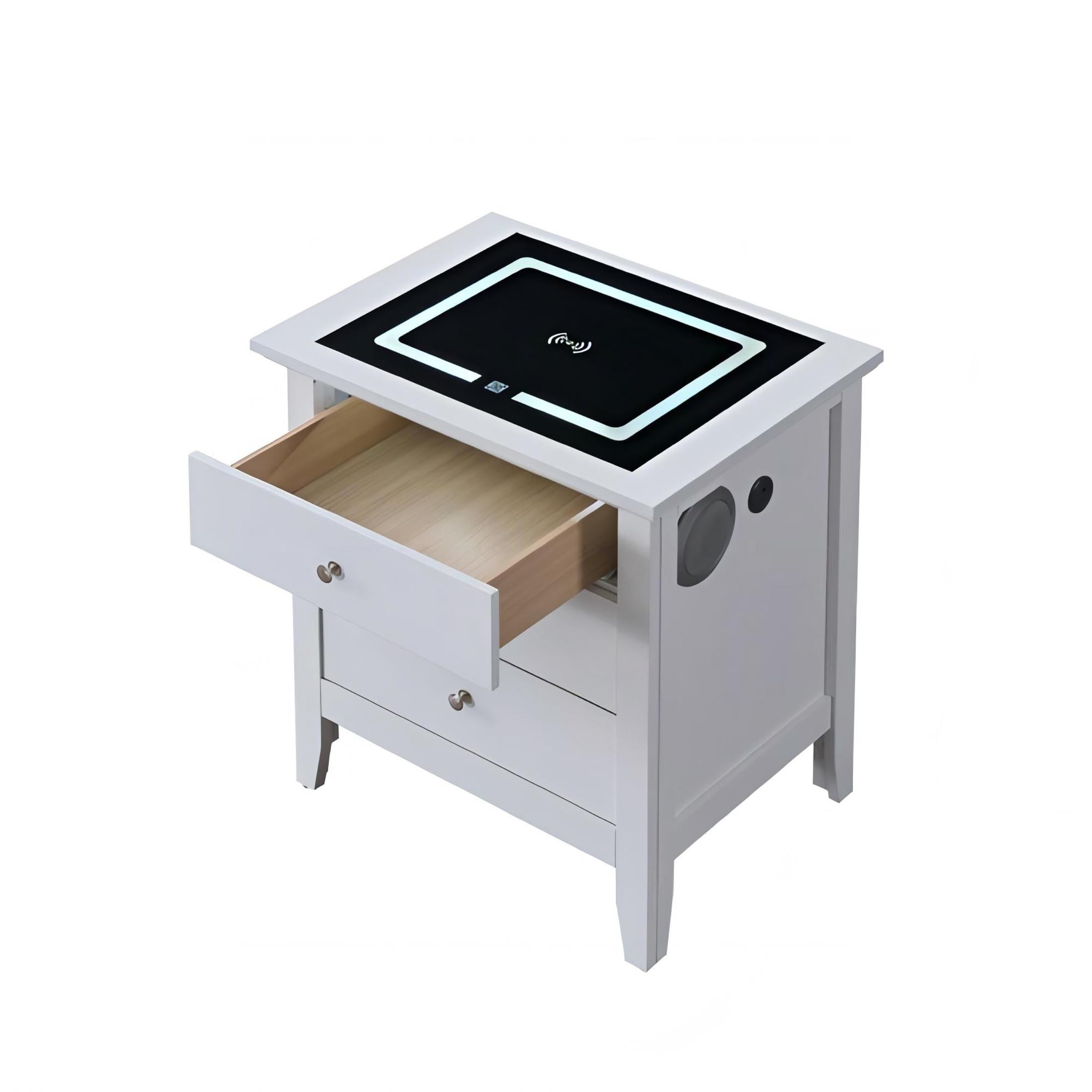 Noble House Hammond 3-Drawer Nightstand with USB Charging, Speakers, White
