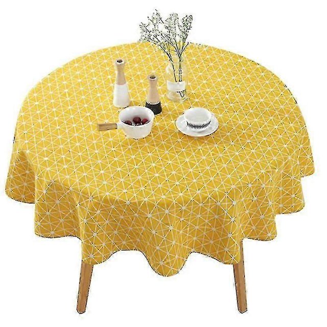 150cm Cotton And Linen Round Tablecloth Round Yellow Table Cover Mat Decoration yu