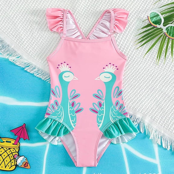 RTKFRFLM Little Girls One Piece Swimsuit Cute Princess Ruffle Trim Bathing Suit for Toddlers & Kids Summer Beach Swimwear