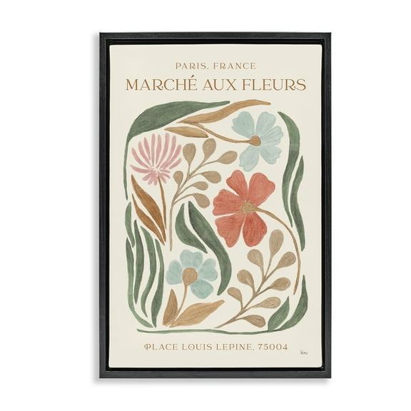 Stupell Industries French Floral Painting Botanical & Floral Painting Black Floater Framed Art Print Wall Art, 17 x 25