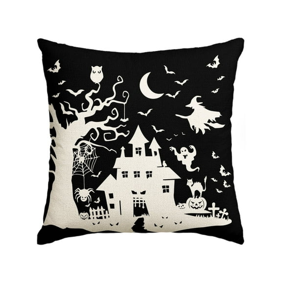 Sm:)e Jack-O'-Lantern Dead Tree Witch Castle Bat Halloween Throw Pillow Cover 18x18 Inch Black Decorative Outdoor Cushion Covers