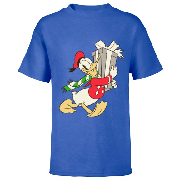 Disney Vintage Donald Duck with Holiday Present - Short Sleeve T-Shirt for Kids - Customized-Royal