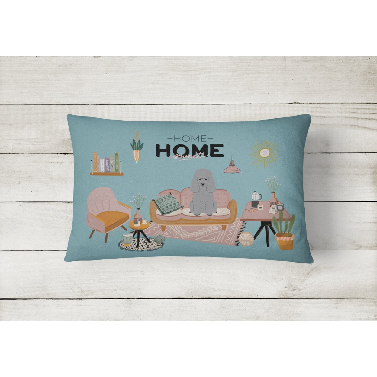 Silver Poodle Sweet Home Canvas Fabric Decorative Pillow