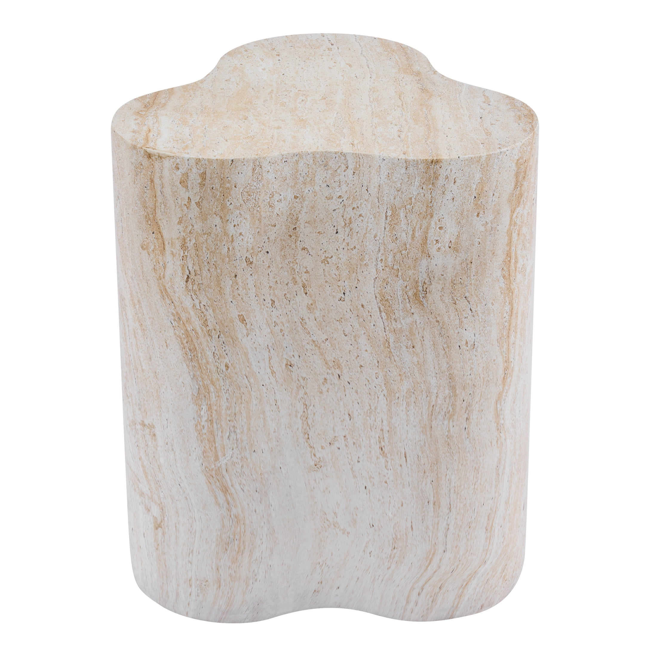 Christopher Knight Home 18"H Outdoor Indoor Accent Side Table, Organic Travertine-Look, Light Beige