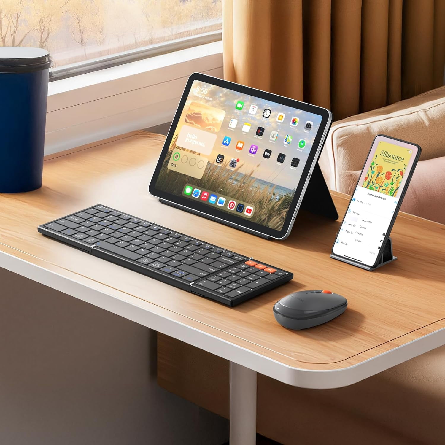 Meetion Foldable Keyboard and Mouse, Bluetooth, Portable, Rechargeable, 3-Device for Win/Mac/iOS/Android