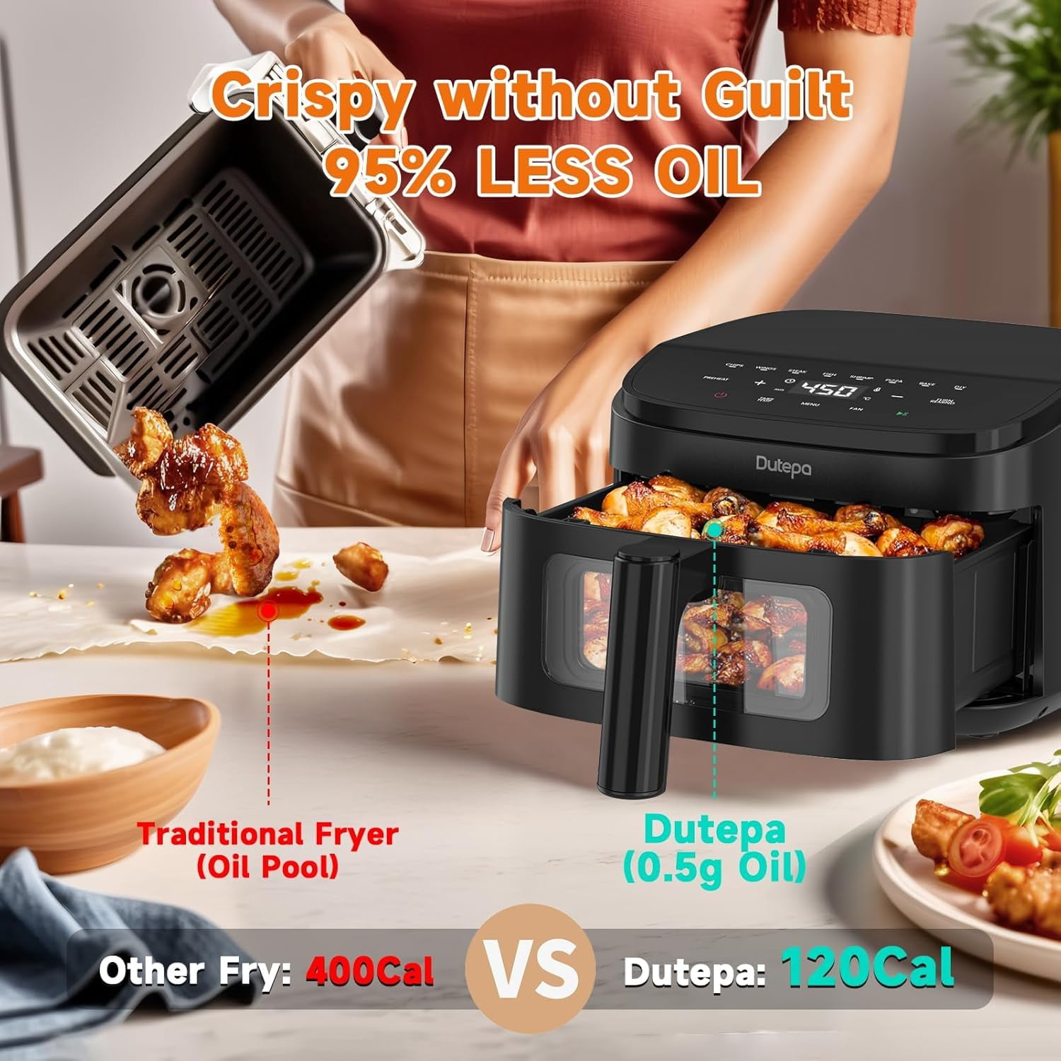 Air Fryer 8-in-1, 4.5Qt Compact Space-Saving with Motor for Fast Crispy Cooking and Healthy Meals