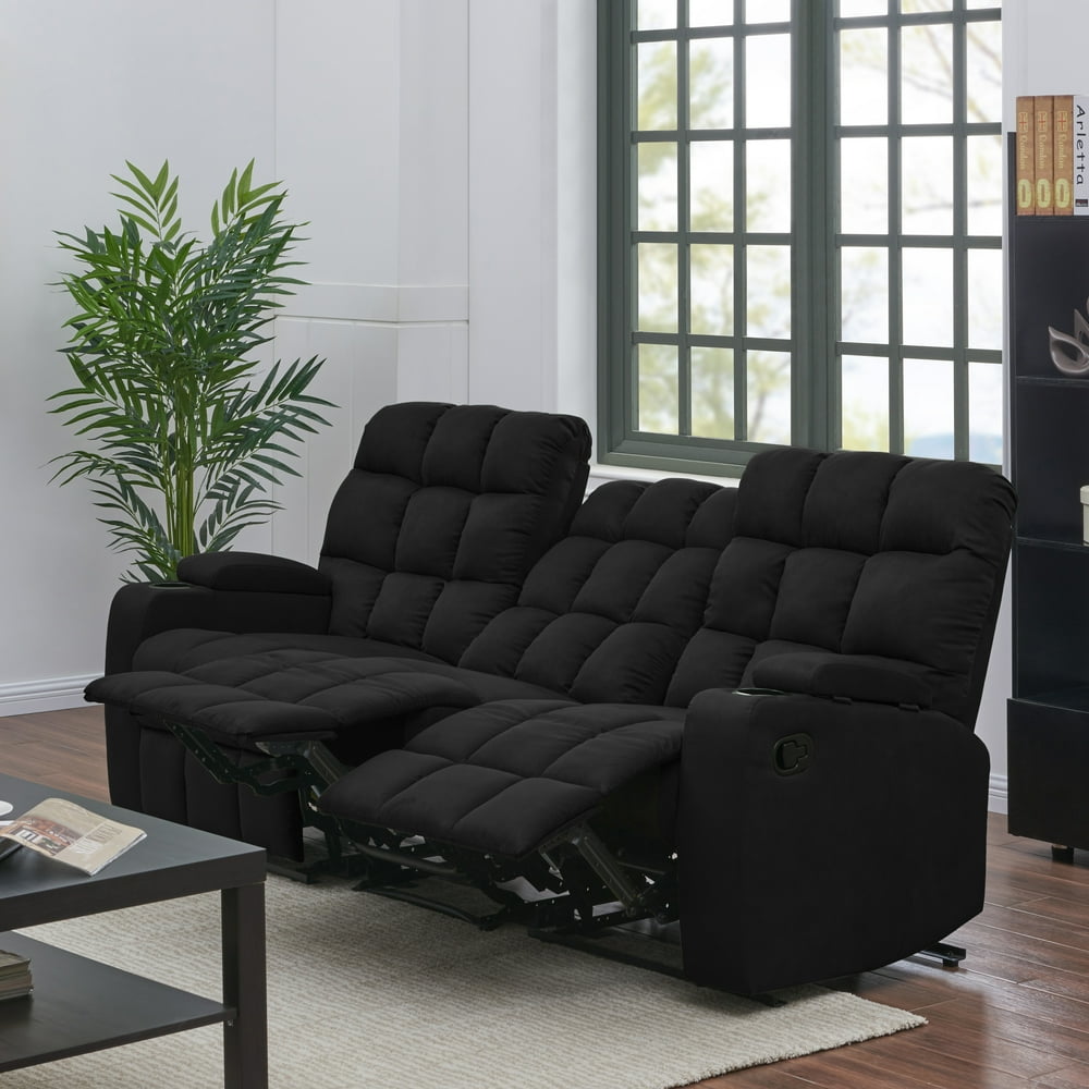 ProLounger Wall Hugger Storage Reclining Sofa in Black Microfiber