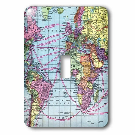 3dRose Colorful Vintage World Map - distance calculations between countries on lines - south america africa, Single Toggle Switch