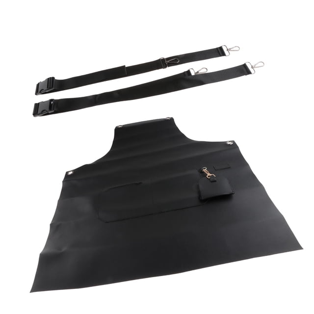 Delantal de trabajo, delantal de PU, delantal de cocina, delantal de aseo de carnicero, delantal impermeable, delantal de cocina para chef, camarera, Negro