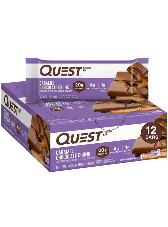Quest Protein Bar, Low Carb, Keto Friendly, Caramel Chocolate Chunk, 12 Count
