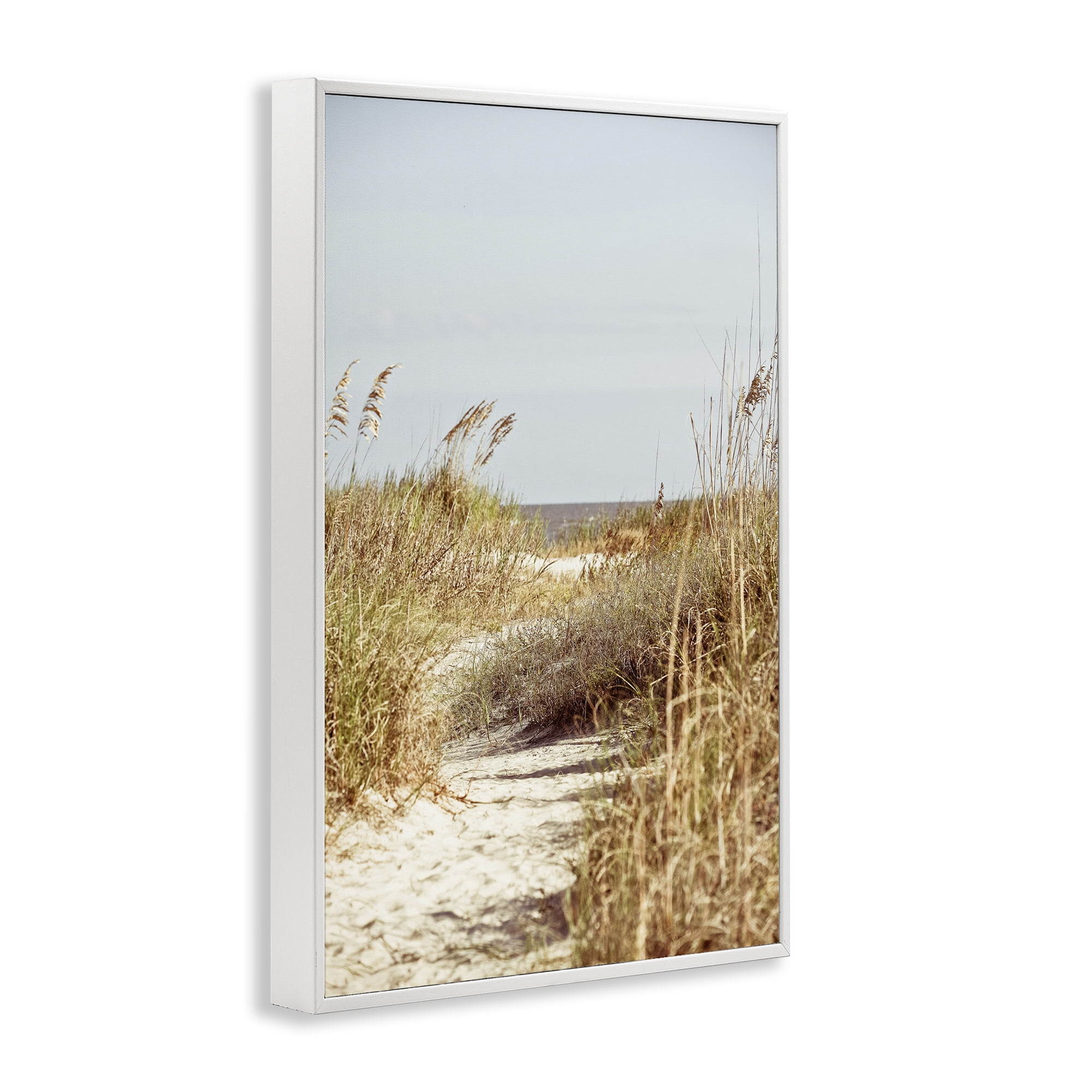 Stupell Industries Sandy Path with Reeds Landscape Photography White Framed Art Print Wall Art, 20 x 30