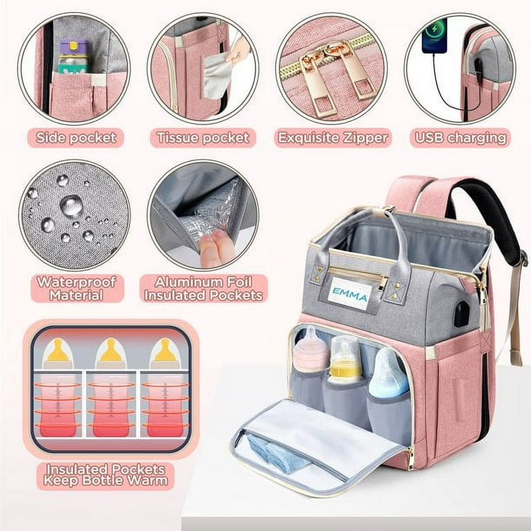 Diaper Bag Backpack, Campmoy 8 in 1 Large Diaper Bag with Changing Station, 900D Oxford Waterproof Diaper Bag with Unique Toy Hanging Rod Bassinet for