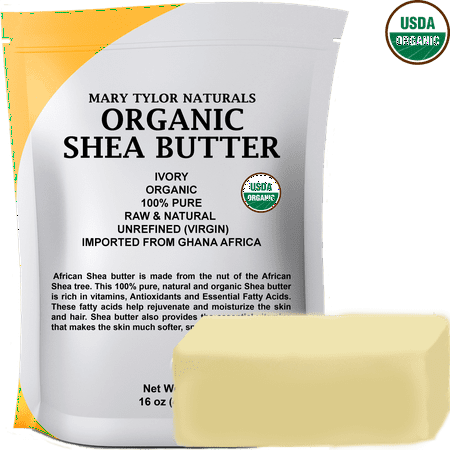 Organic Shea Butter 1 lb (16 Oz) Raw Unrefined Ivory Grade A. Amazing Skin Nourishment, Great For DIY Body Butters Lip Balms Lotions Acne Eczema & Stretch Marks By Mary Tyler Naturals