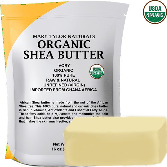 Organic Shea Butter 1 lb (16 Oz) Raw Unrefined Ivory Grade A. Amazing Skin Nourishment, Great For DIY Body Butters Lip Balms Lotions Acne Eczema & Stretch Marks By Mary Tyler Naturals