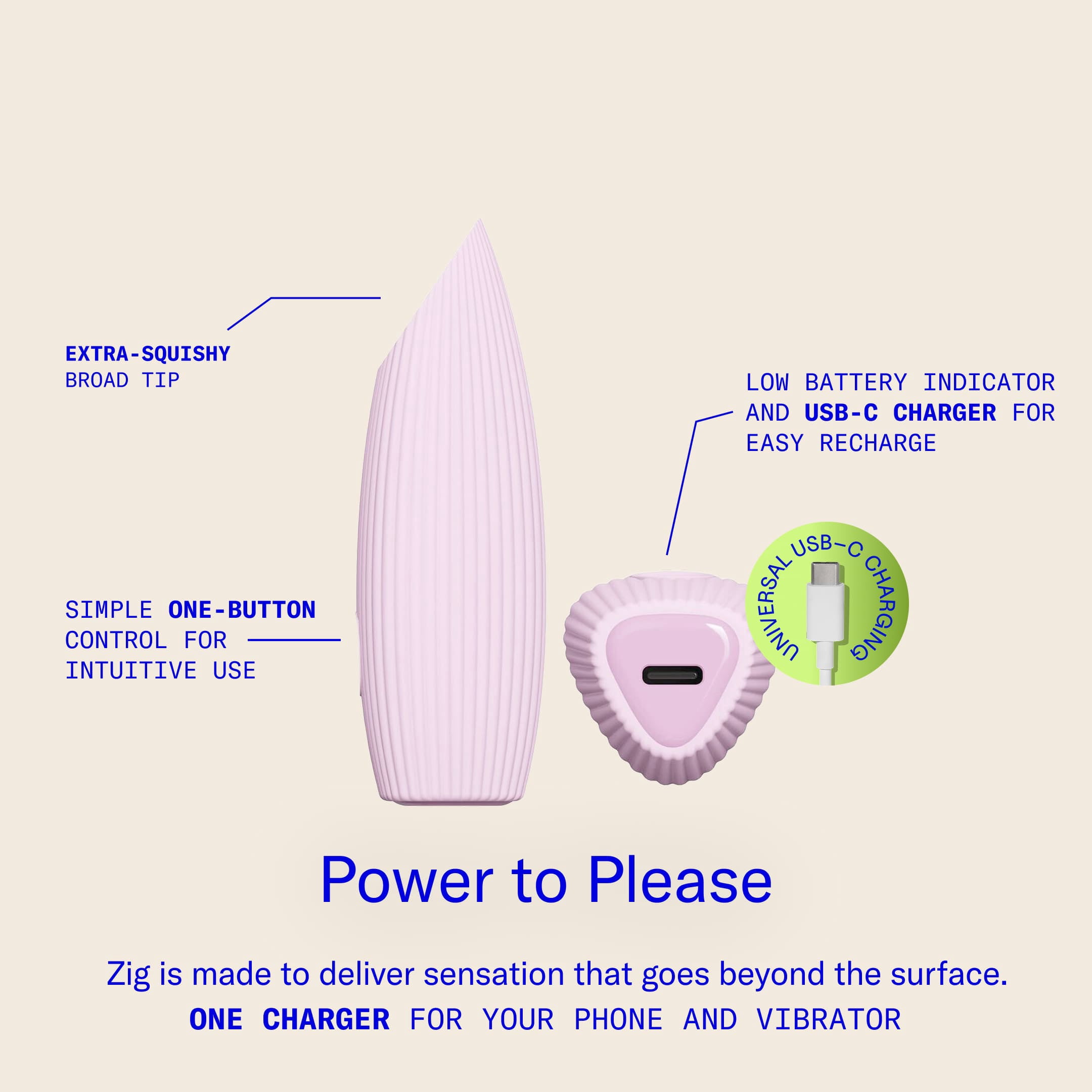 Dame Zig Squishy Bullet Travel, Waterproof, and USB-C Rechargeable Vibrator - Light Pink