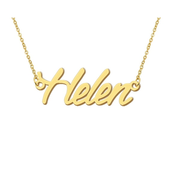 HUAN XUN 18k Gold Plated Helen Name Necklace Stainless Steel Nameplate Necklaces for Womens Mens Mother Day Christmas Jewelry Gift