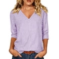 thumbnail image 3 of Zysthvn 3/4 Length Sleeve Womens Tops Striped Fall Lightweight Casual Women Tshirts V Neck Loose Fit Tops, 3 of 8