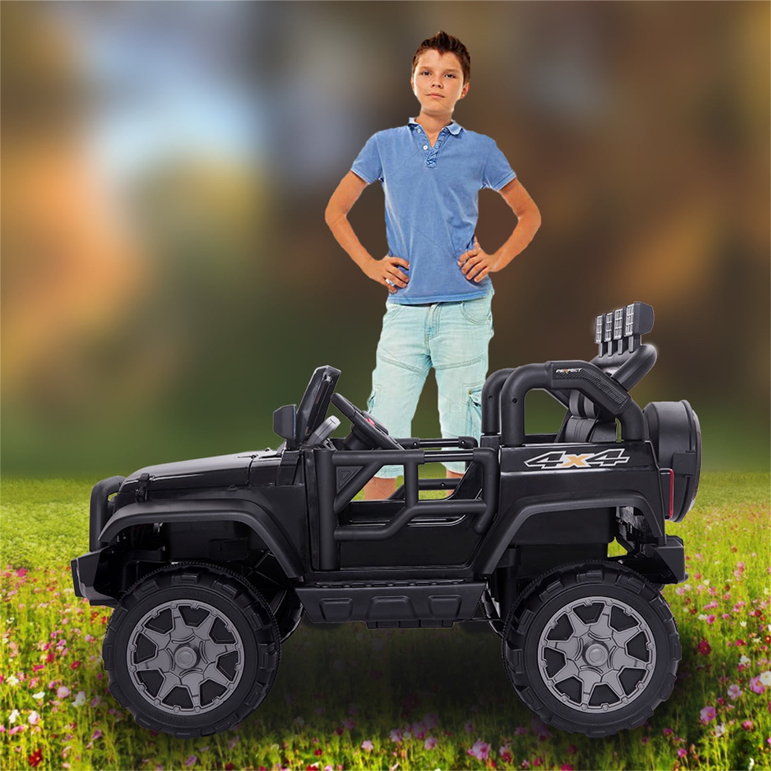 CIPACHO 12V Kids Ride On Car Toy, Electric Jeep Rechargeable Battery 4 mph Remote Control, Black