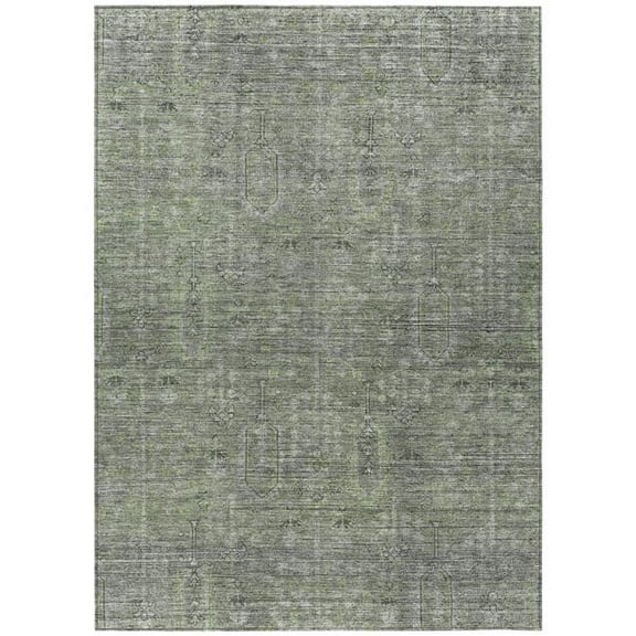 HomeRoots 587047 8 x 10 ft. Southwestern Washable Indoor & Outdoor Rectangle Area Rug, Fern Green & Gray