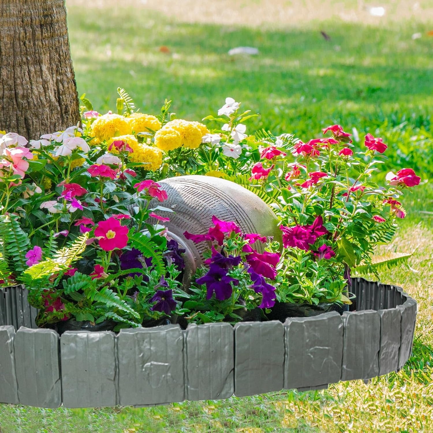 10 Pcs Landscape Edging Border Garden Edging Border Imitation Stone Form Design Plastic Lawn Edging Fencing No Dig Yard Edging Border for DIY Yard Landscaping Flower Bed and Grass,Gray,Topboutique