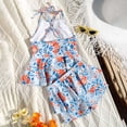 thumbnail image 3 of Pandaie Girls Tankini Swimsuit Flower Print Criss Cross Strap Bathing Suits Summer Beach Two Piece Swimwear with Shorts 3-4 Years Blue, 3 of 7