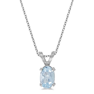 14x10mm Oval Pendant - Oval Aquamarine Solitaire Pendant Necklace in 14K White Gold (0.40ct)