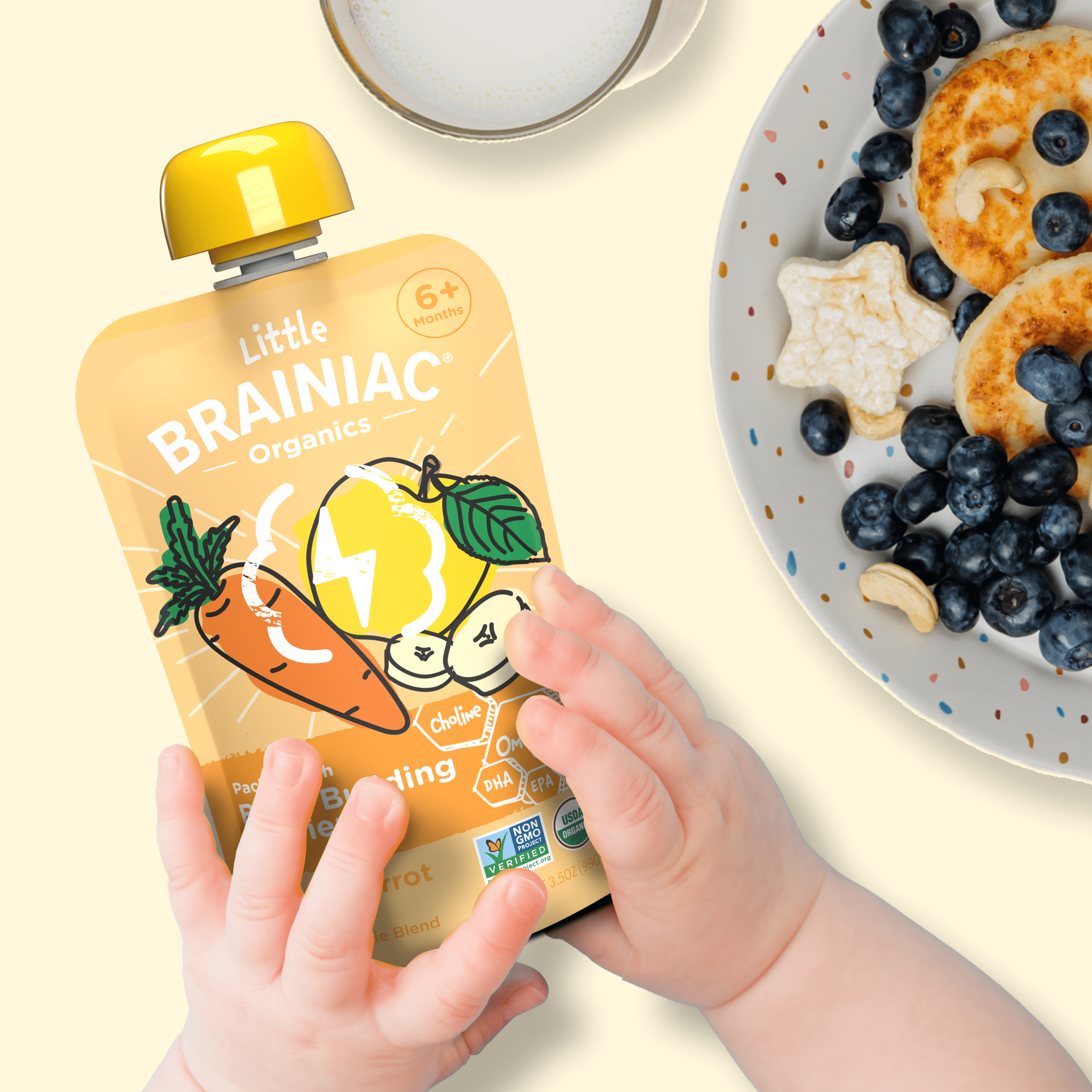 Little Brainiac Organic Fruit & Veggie Baby Food Pouch with Omega-3s, Apple Carrot Banana, 3.5oz, 6ct