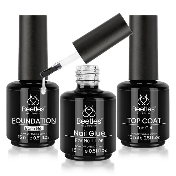 Set de gel para uñas Beetles Top Coat, gel base y pegamento para uñas, 3 unidades