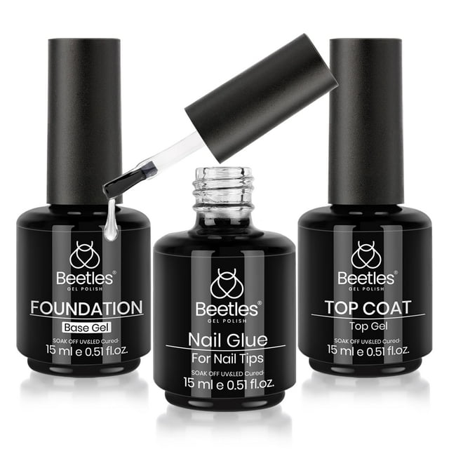Set de gel para uñas Beetles Top Coat, gel base y pegamento para uñas, 3 unidades