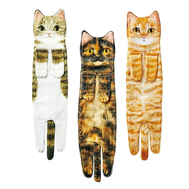 3 toallas de mano divertidas con diseño de gato, decorativas, absorbentes, para baño y cocina. Estilo I