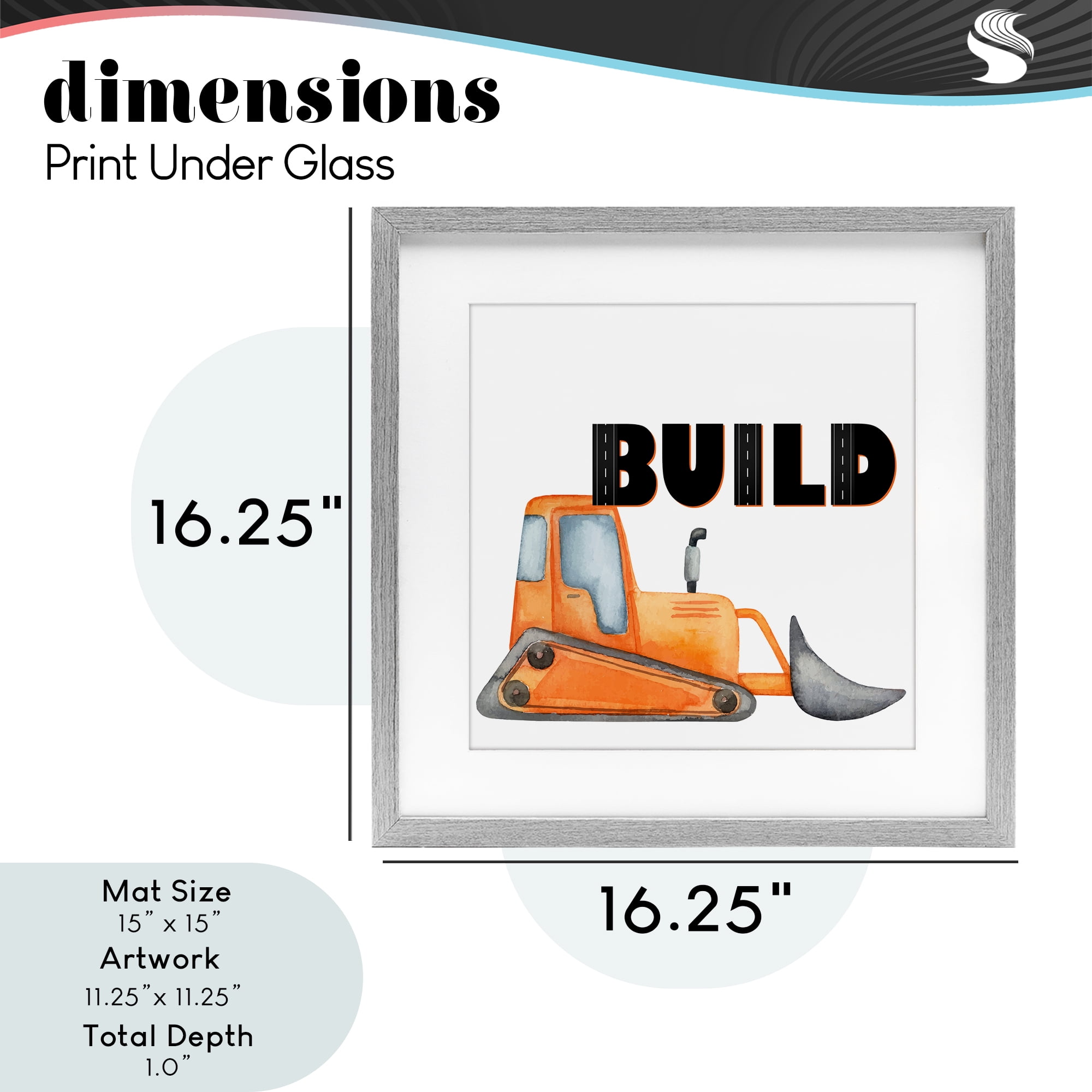 Build with Orange Bulldozer Gray Framed Print Under Glass, design by Kim Allen