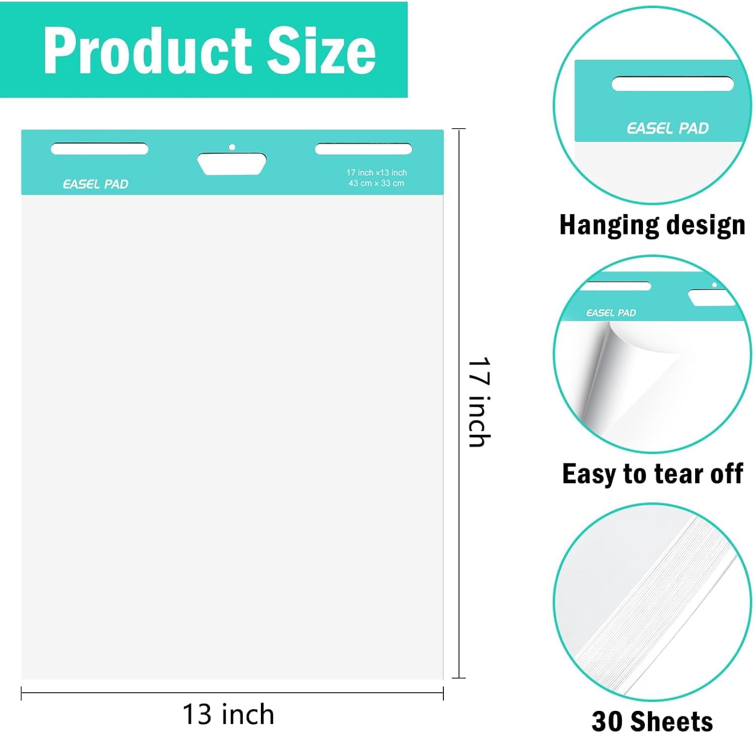 Sticky Easel Pad, 13 x 17 In Self Stick Chart Paper for Teachers, Super Sticking Power Anchor Chart Paper for White Board, 30 Sheet/Pad
