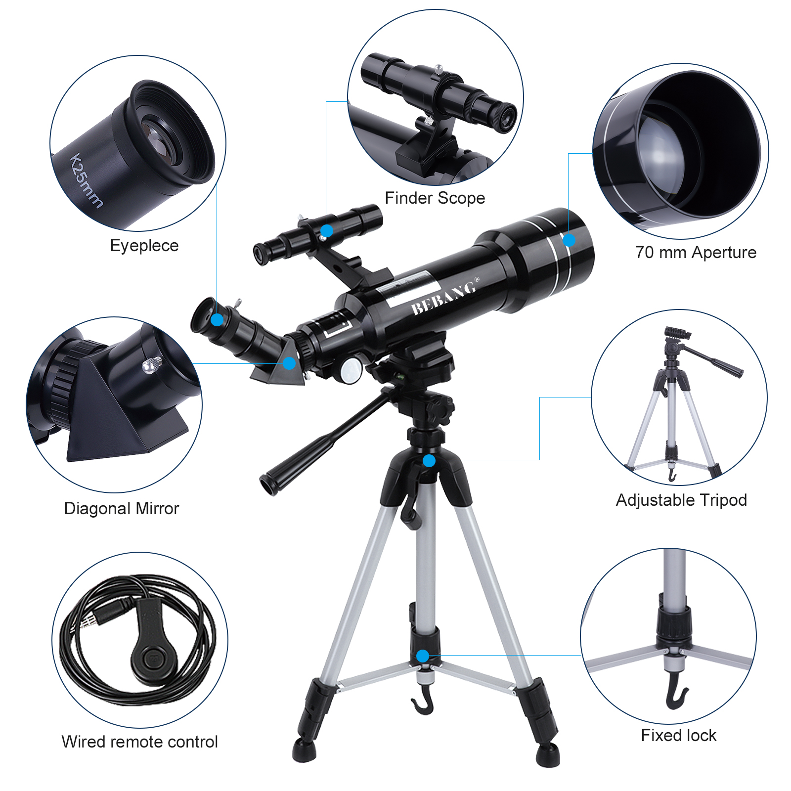 BEBANG Telescope for Adults Astronomy, 70mm Aperture 400mm AZ Mount Refractor Telescope for KidsAdults Beginners