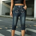 thumbnail image 2 of Stylish Women's Jeans High Waisted Distressed Embroidered Capri Jeans For Casual Everyday Wear Perfectly Fit And Versatile Design, 2 of 2
