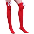thumbnail image 3 of CIMAXIC Noël 1 Paire de Bas de Fête Nœud Bas Cuisse Haute Chaussettes pour Femmes Costumes de Fête Dames Chaussettes Rouges avec Nœud Blanc, 24.8"X3.94"X0.2 Pouces, 3 of 5