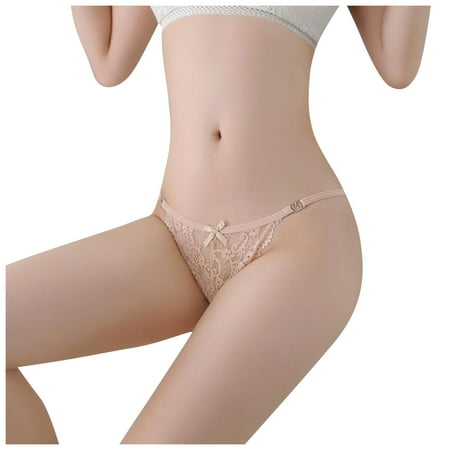 

DNDKILG Sexy See Through Thong for Women Lace Stretch T-Back G-String Panties Low Rise Soft Underwear Complexion S